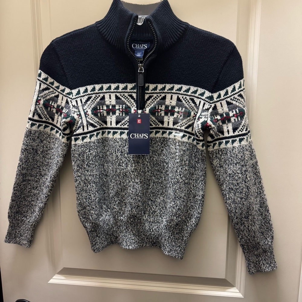 NWT Chaps Kids Black and Gray Patterned Sweater